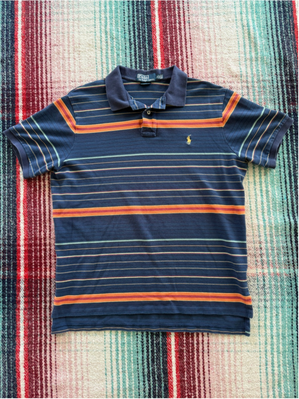 Vintage Polo Ralph Lauren Blue/Orange Stripe Polo Shirt XL